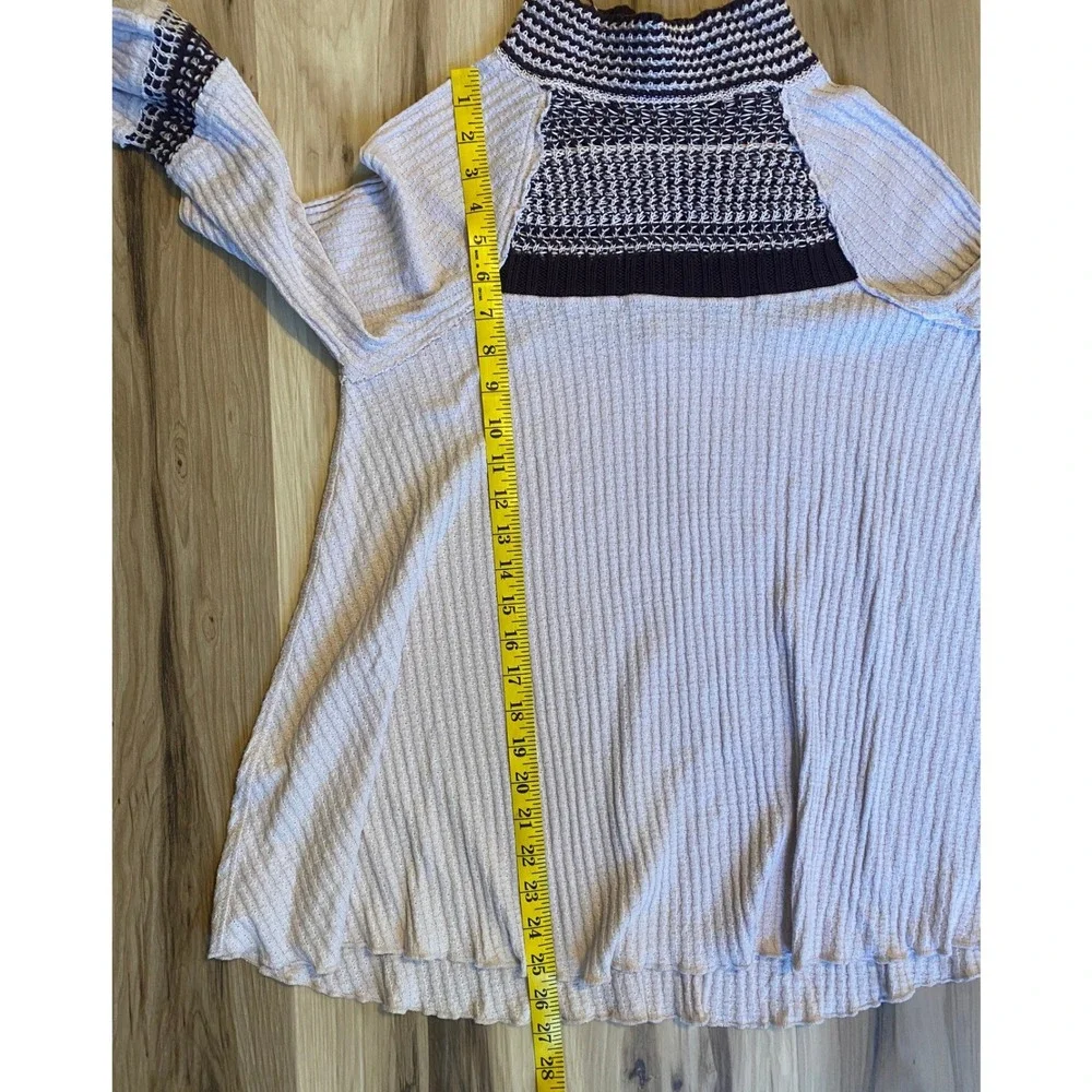 Free People Snow Day‎ Tunic Top Brown Beige Thermal Knit Crochet Small